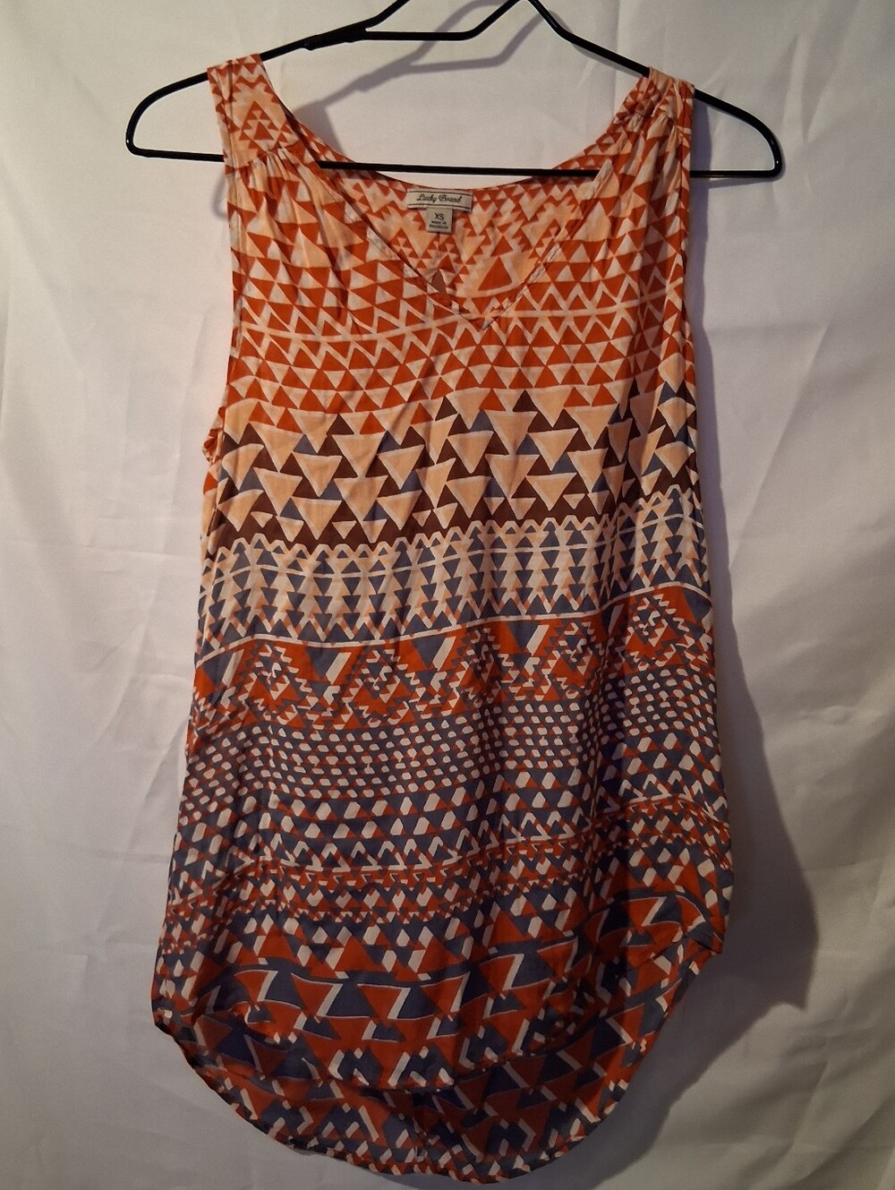 Lucky Brand Orange and Cream Geometric Tank Top